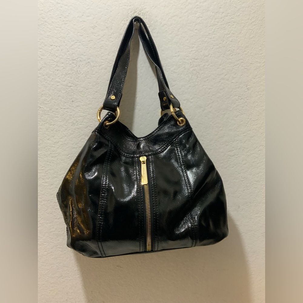 Michael Kors Textured Leather Zipper Shoulder Black Bag Purse